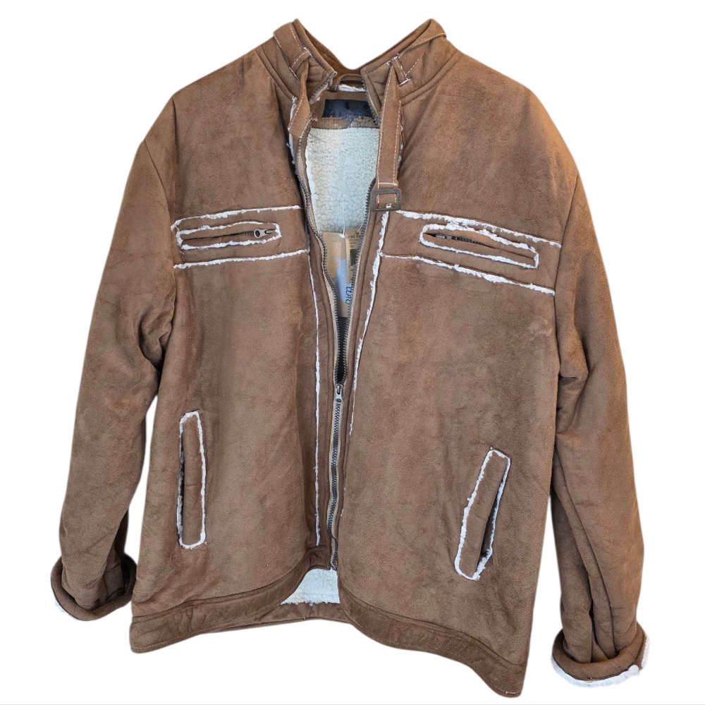NWT Brown/Tan Thick Seude Jacket with Sherpa Lining Throughout Entire Body